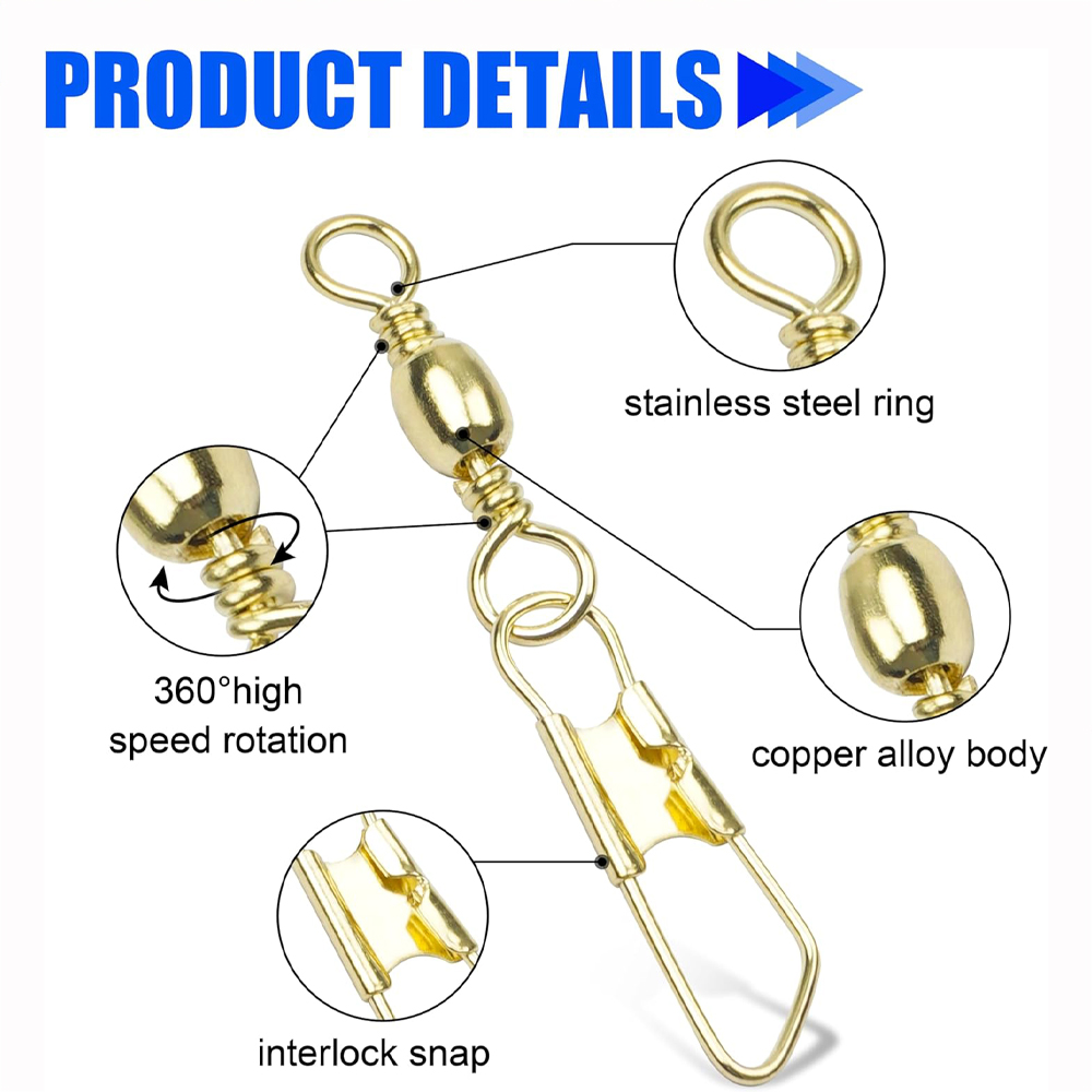 50Pcs 골드 낚시 배럴 회전 안전 구리 낚시 커넥터 - Fishing Lure Accessories 리뷰 및 가격